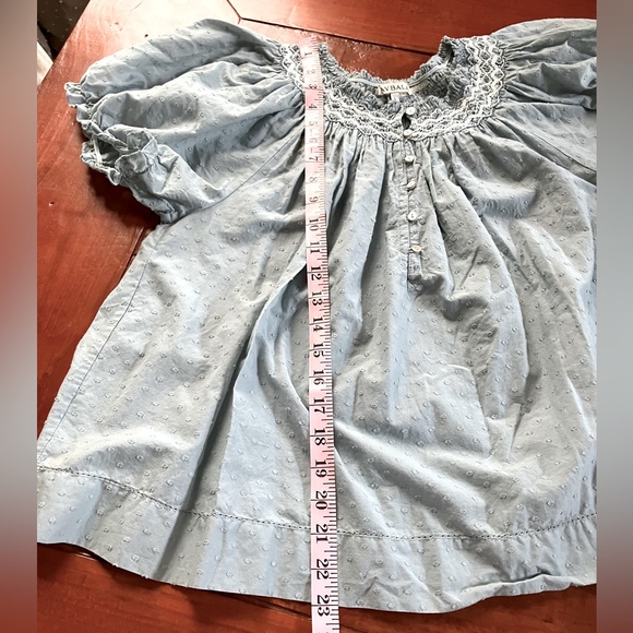 Baybala blue Swiss dot smocked puff sleeve blouse L - Picture 4 of 7